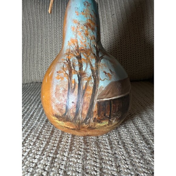 Vtg Hand Painted Decorative 10" Gourd Rustic Autumn Landscape Design Folk Art - Picture 8 of 10